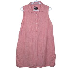 Tahari Women's 1X Plus Size Coral Pink 100% Linen Collared Button Shift Dress